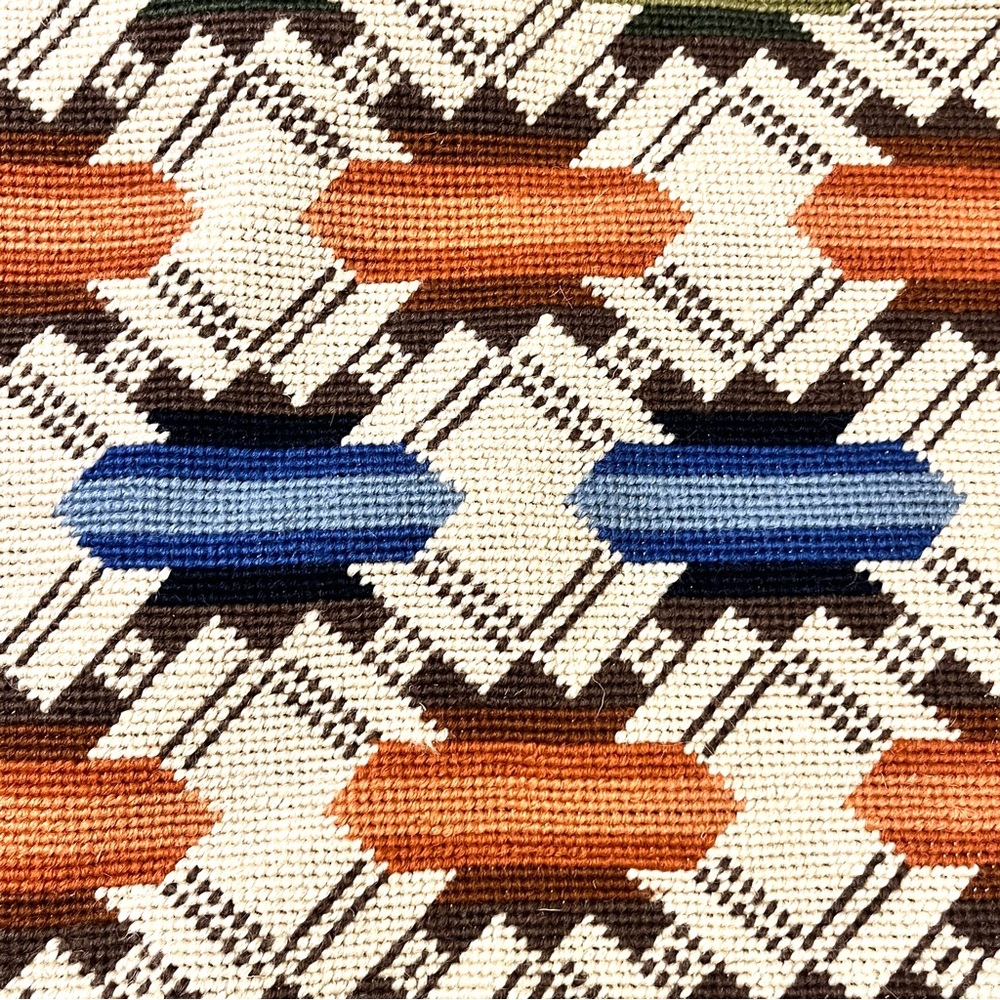 Cross-stitch Accent Pillow Cover orange, navy, cream with velvet navy back - Picture 2 of 5